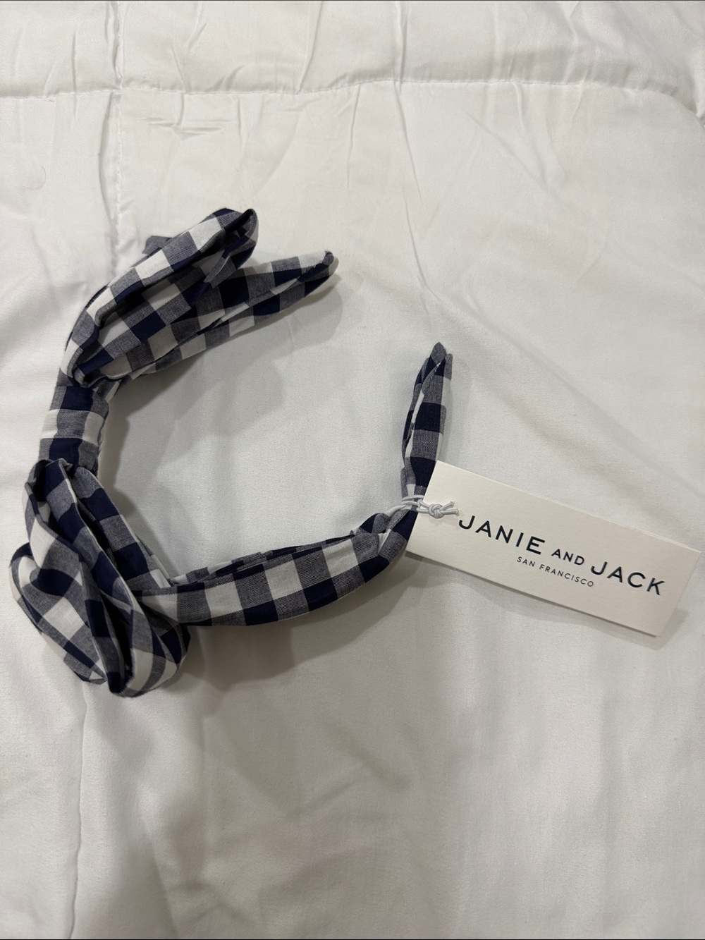 Janie and Jack Navy and White Gingham Knot Headband